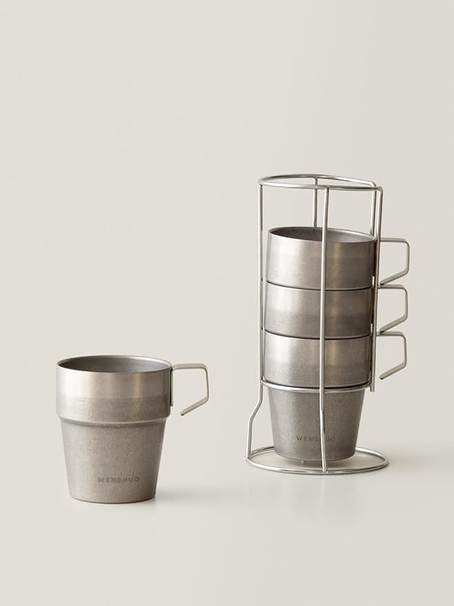 WENSHUO Outdoor Mug,Double Wall Insulated Small Camping Cup,Vintage Stainless Steel,11 fl oz (325 ml)