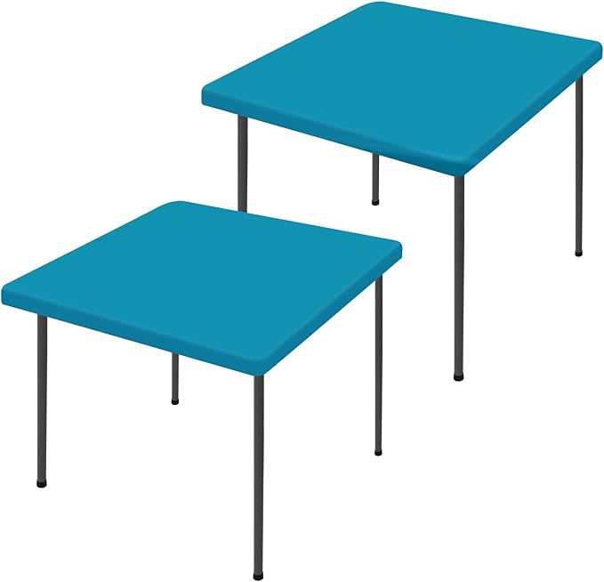 Spandex Picnic Table Cloth 2 Pack, Elastic Fitted Tablecloths for Square Tables, Stretch Washable Patio Table Cover for Outdoor, Camping, Banquet and Parties (Teal, 34"x34")