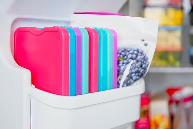 Cool Coolers by Fit & Fresh, Reusable & Long-Lasting XL Slim Ice Packs, Cold Packs for Cooler,Freezer Packs for Lunch Boxes Cooler Accessories for Lunch, Camping, Beach, and Work, 8PK, Multicolored