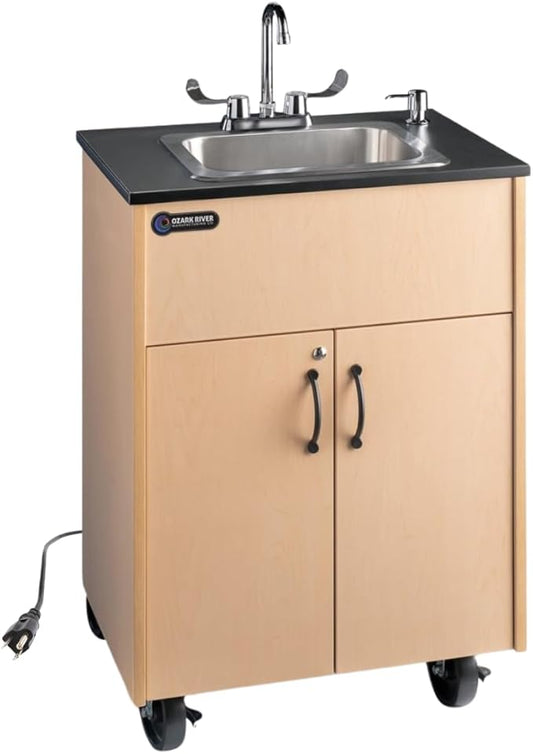 Ozark River Portable Sinks Premier 1D, Deep Stainless Sink Basin-Laminate Countertop-Maple Laminate, Self Contained Sink, Portable Sink with Hot Water, Portable Sink Hand Wash Station