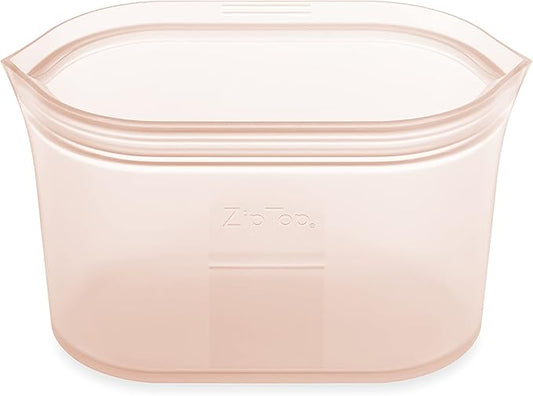 Zip Top Reusable Food Storage Bags | Medium Dish [Peach] | Silicone Meal Prep Container | Microwave, Dishwasher and Freezer Safe | Made in the USA
