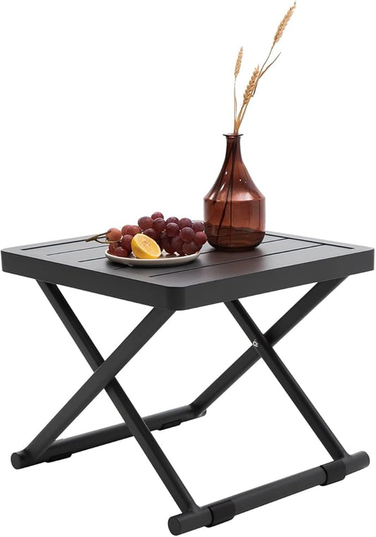 Outdoor Folding Table for Patio Square Side Table for Camping and Picnics Portable Aluminum Tables Foldable Small End Table,Grey
