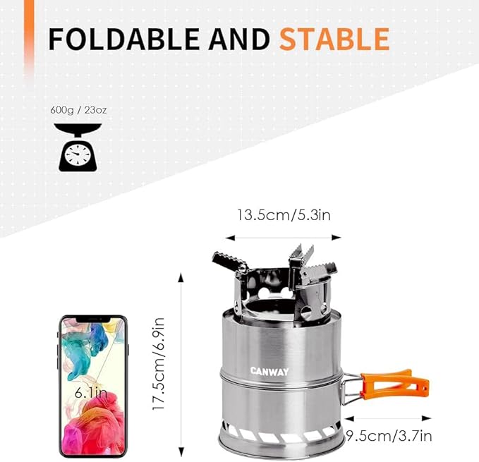 CANWAY Portable Camping Stove Mini Wood Burning Camp Stove for Backpacking Hiking Traveling Survival Cooking Stove Stainless Steel Emergency Folding Camping Stove with Carry Bag