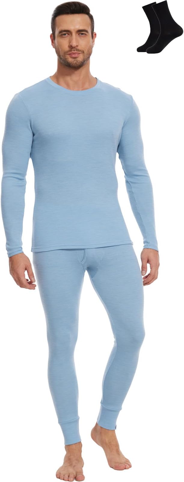 MERINNOVATION Merino Wool Base Layer Set for Men 100% Merino Wool Thermal Underwear Long Sleeve