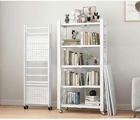 4-Tire Storage Rack, Height Adjustable, 40 * 13 * 61in Foldable Metal Garage Storage Shelves Organizer, Portable Metal Kitchen Shelving, Closet Shelving Unit Bakers Rack (White 5 Shelfs)