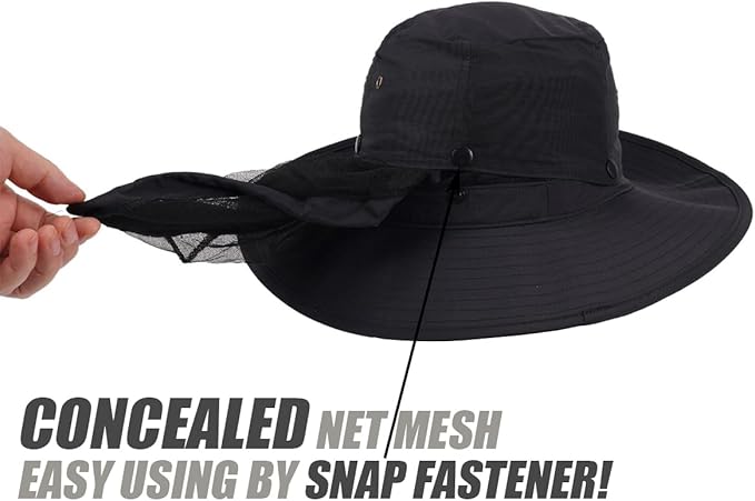 USHAKE Head Net Hat, Safari Hat Sun Hat Bucket Hat with Hidden Net Mesh