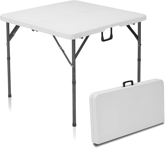 34" Square Folding Table Outdoor Foldable Folding Table,Perfect for Camping Picnics Parties Foldable Table with Ideal Portable Folding Tables for Indoor & Outdoor Use (White, 3 Foot Square)