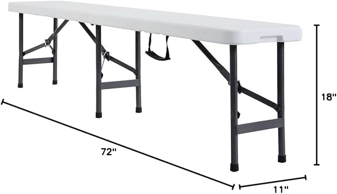 VINGLI 6 feet Plastic Folding Bench,Portable in/Outdoor Picnic Party Camping Dining Seat, Garden Soccer Multipurpose Entertaining Activities, Smooth HDPE Tabletop, 1 Pack, White