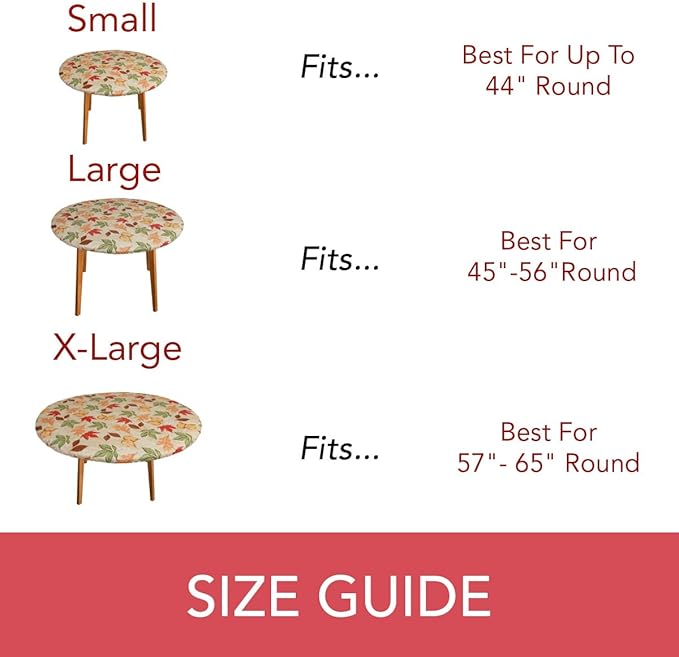 LAMINET Elastic Fitted Table Cover - All-Over Leaves - Small Round - Fits Tables up to 44 Diameter