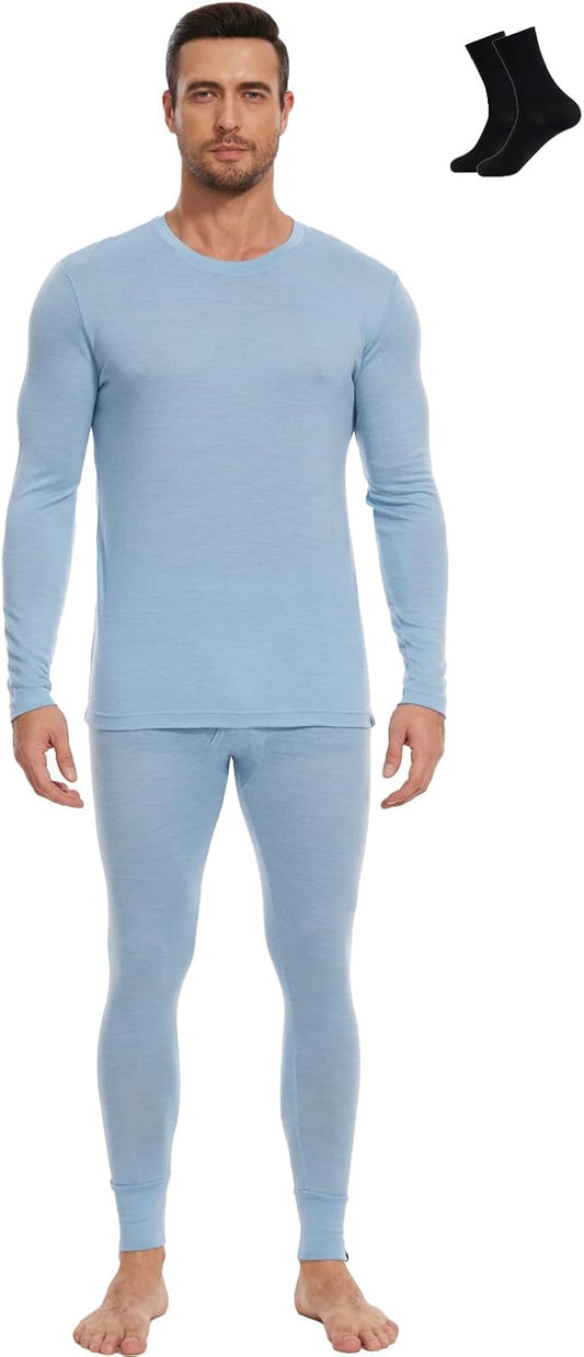 MERINNOVATION Merino Wool Base Layer Set for Men 100% Merino Wool Thermal Underwear Long Sleeve