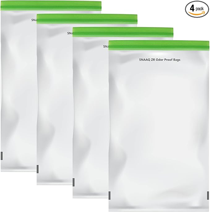 Odor Proof Storage Bags-12ｘ20 Inch, Reusable Double-Tracked Zip Closure Barrier Storage Bags Lock in Odors Keep Contents Fresh and Waterproof, Large No-Odor Bear Bag fit Camping, Hiking, Water Sports and Home Organization（4 Pack）