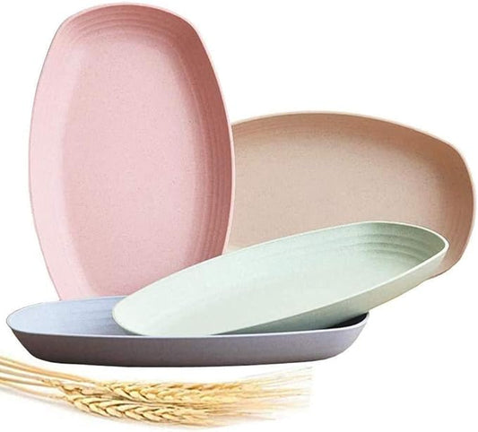 shopwithgreen Lightweight Wheat Straw Plates - 4 Pack 11.4'' Unbreakable Sturdy Plastic Dinner Plates, Dishwasher & Microwave Safe Plates Set, BPA Free, Non-Toxic