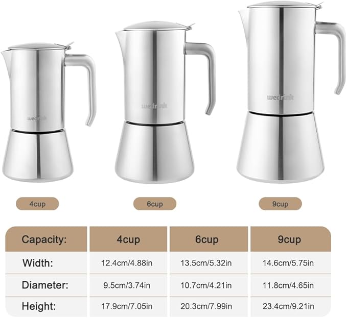 wedrink Stovetop Espresso Coffee Maker 9 Cups Stainless Steel Moka Pot for Greca, Induction, Electric & Gas Stoves(15 OZ/450ml)
