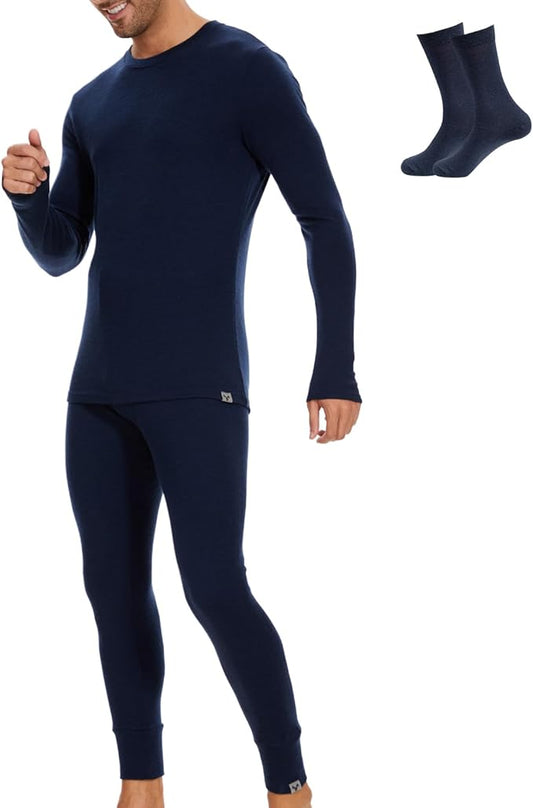 MERINNOVATION Merino Wool Base Layer Set for Men 100% Merino Wool Thermal Underwear Long Sleeve