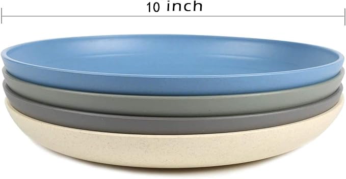 shopwithgreen Lightweight Wheat Straw Plates - 4 Pack 10'' Unbreakable Dinner Plates, Dishwasher & Microwave Safe, BPA free, for Kids, Children, Toddler & Adult