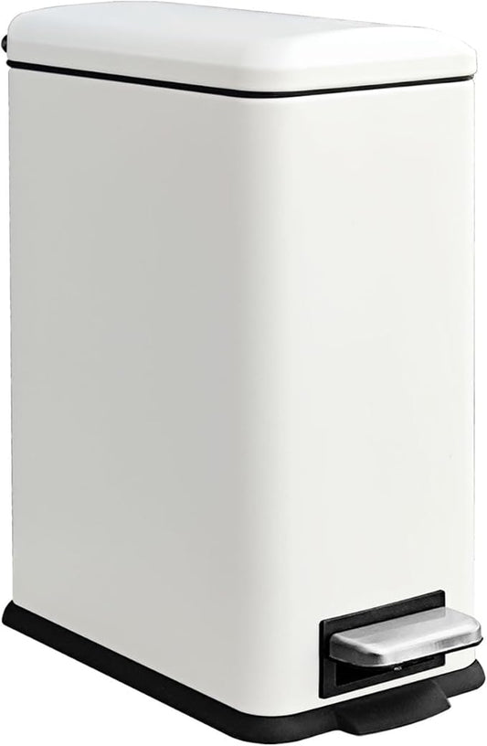 Bathroom Trash Can, 2.6 Gallon Trash Can with Lid, Stainless Steel Pedal Trash Bin with Removable Liner for Bathroom, Bedroom, Kitchen, Office,10 Liter White Garbage Can