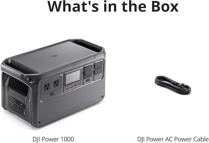 DJI Power 1000 Portable Power Station, 1024Wh LiFePO4 Battery, 2200W (Peak 2600W) AC/140W USB-C Output, 23db Ultra-Silent, Solar Generator For Home Backup, Camping(Solar Panel Optional)