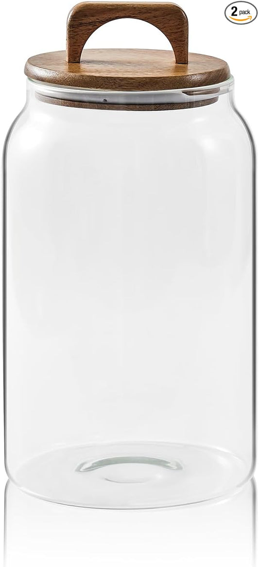 Sweejar Large Glass Candy Jar with Wooden Lid, 1 Gallon Glass Canister with Airtight Lid for Sugar/Flour Storage - 1 Pack