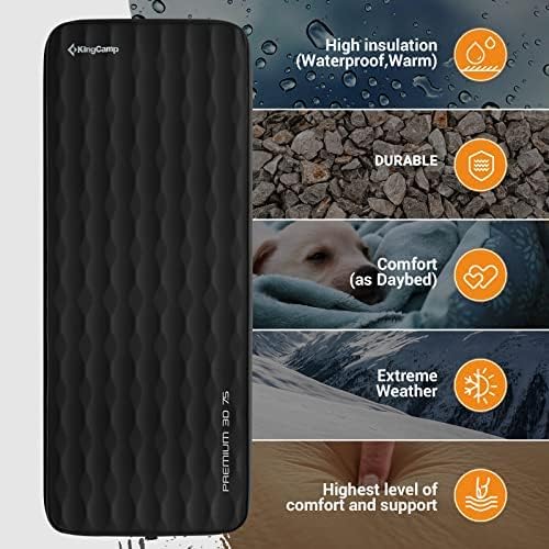 KingCamp Self Inflating Sleeping Pad, R 7.9 Air & Foam Sleeping Pad for Camping, 3" Thick Single Camping Mattress with 3D Sidewalls & Wave Surface Cut for Outdoor Tent Cot Car, PVC Free (Black)