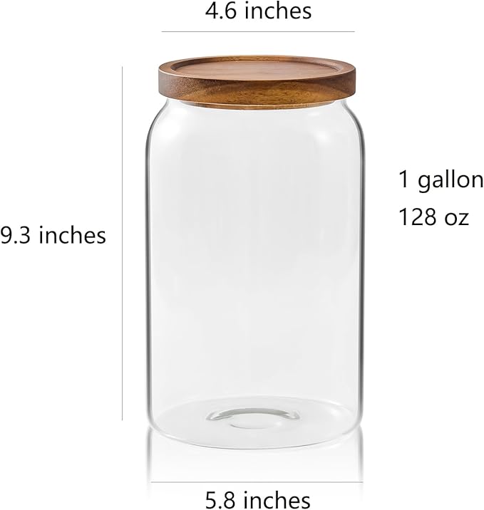 Sweejar Large Glass Candy Jars with Wooden Lids, 1 Gallon Glass Jar with Lid, Sugar/Flour Storage Containers, Big Glass Canisters with Airtight Lid, 1 Pack, Hand Lid