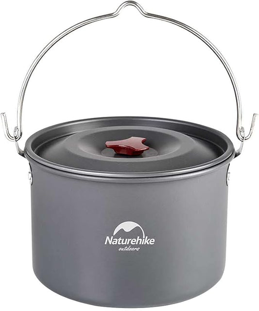 Naturehike Camping Soup Pot Cookware with Lid Large Outdoor Portable Hanging Pot Cooking Set for 1-6 People