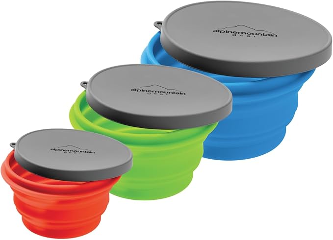 Collapsible Silicone Bowl with Lid for Camping and Backpacking - Camping Dishware Gear Essentials in Small/Medium/Large (Made by Caddis Sports) (Medium (Green))