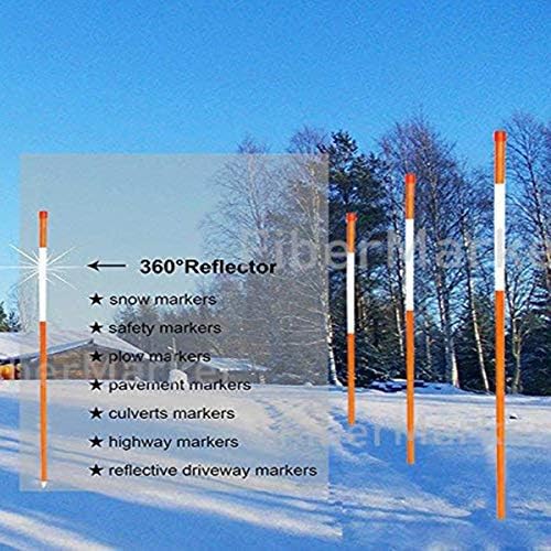60 Inch Driveway Markers for Snow Plowing Stakes, Hollow Snow Poles with Reflective Tape Driveway Reflectors, 5/16-Inch Dia 20 Packs