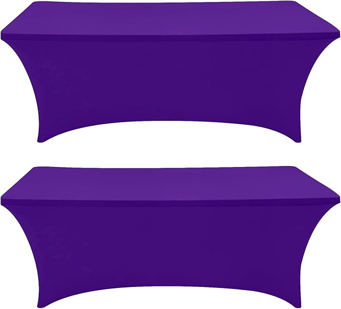Eurmax USA Rectangular Fitted Spandex Table Covers 8ft Tablecloth Wedding Event Patio Table Decorations Stretch Table Cover for 8ft Folding Table (Purple,2 Pack)