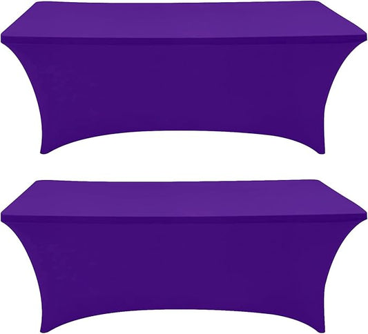 Eurmax USA Rectangular Fitted Spandex Table Covers 8ft Tablecloth Wedding Event Patio Table Decorations Stretch Table Cover for 8ft Folding Table (Purple,2 Pack)