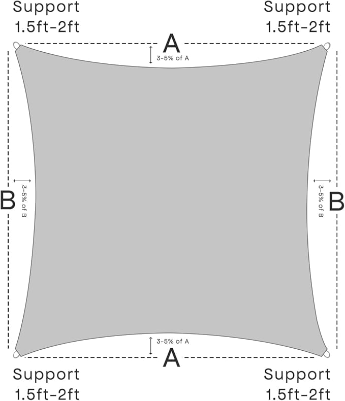 Sun Shade Sail Canopy, 10'x 10' Rectangle 95% UV Block Shade Cover for Outdoor, Backyard Patio, Lawn, Garden, Sandbox Carpor Light Gray