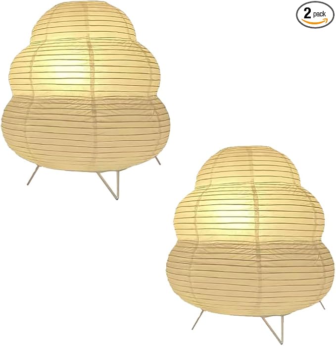 YY YEARCHY Table Lamp Paper Lamp Desk Standing Lamps with Rice Paper Shade for Bedroom Livingroom (Cloud 2 Pack)