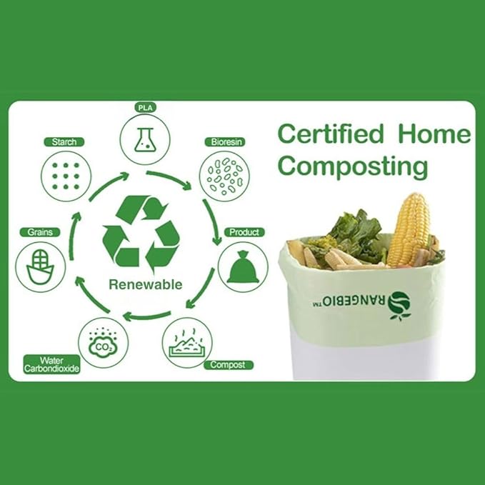 100% Certified Home Compostable Trash Bags, 55 Gallon, 60 Count, 1.57 Mils Extra Thick 38 x 58 Inches, 208 Liter, Compostable Liners, ASTM D6400 EN 13432 US BPI & OK Compost Home Certified