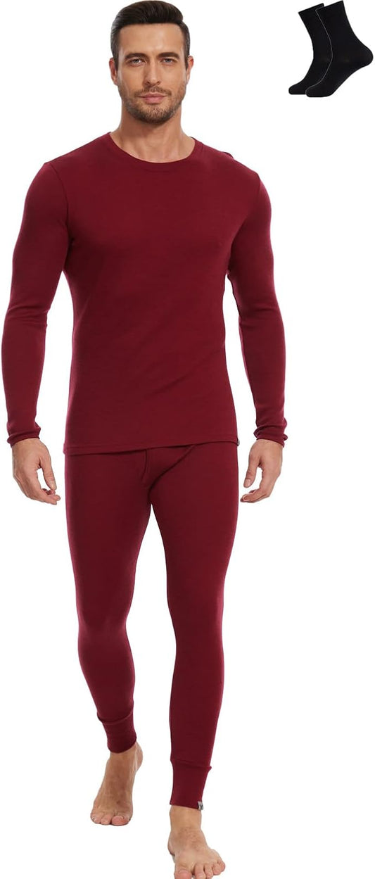 MERINNOVATION Merino Wool Base Layer Set for Men 100% Merino Wool Thermal Underwear Long Sleeve