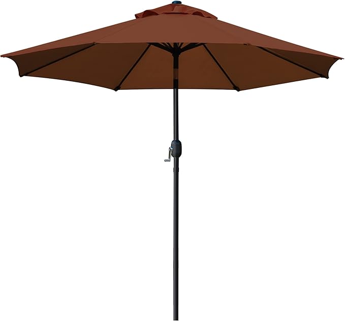 Sunnyglade 9' Patio Umbrella Outdoor Table Umbrella with 8 Sturdy Ribs（Brown）