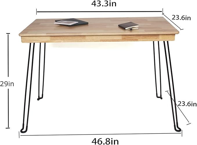 Wooden Folding Desk Portable Folding Wood Table 43in Fold-Down Workbench No Assembly Required for Home Office Writing Reading Puzzle Small Computer Table