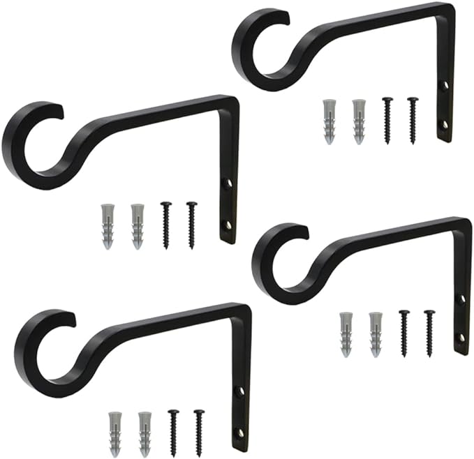 4Pack Hanging Plant Bracket 6inch Metal Plant Hook Shepherds Hook Decorative Wall Plant Hanger for Hanging Lanterns, Bird Feeder, Flower Basket, Home Decor Indoor & Outdoor (Black)