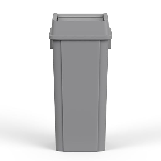 23 Gallon Gray Square Commercial Trash Garbage Can with Lid | Outdoor Office Restaurant School Kitchen