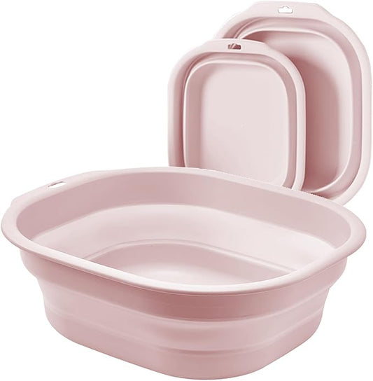 2 Pack Collapsible Wash Basin Set, Foldable Dish Tub, Small Medium Portable Sink for Kitchen, Camping, RV, Baby Bottles, Laundry, Plastic Washbasin -Pink