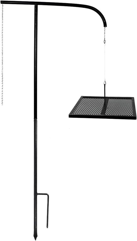 GameMaker Open Fire Swing Grill | Portable Camping Grill | Black | Pole Dimensions: 60” tall & .75” Thick Steel | Grill Dimensions: 18” x 16. 5”