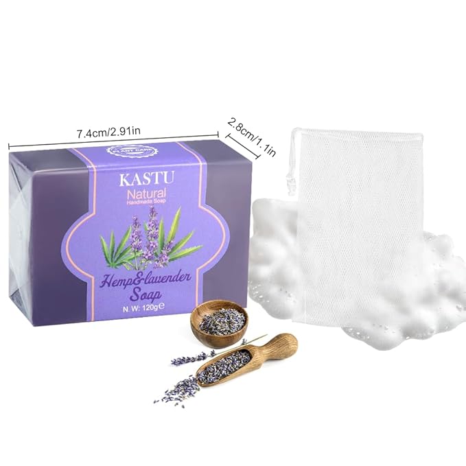 Hemp and Lavender Oils Soap Bar for Face & Body,Moisturizing,Softer Skin,Natural Handmade,Hypoallergenic Beauty Bar Sensitive Skin With Gentle Cleanser,Men and Women,2x120g
