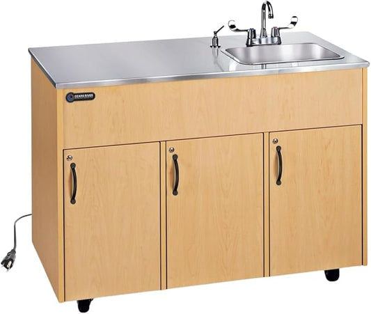 Ozark River Portable Sinks, Advantage S1D, Maple Laminate Cabinet-Stainless Countertop, Hot Water Hand Washing Station with Countertop & Storage Space, Self Contained Sink, Portable Hand Washing Sink