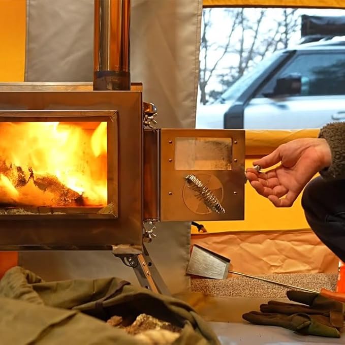 Rbm Outdoors Camping Stoves for Tents, Shelters, Yurts. Portable Wood Burning Folding Stove for Camp, Cooking Outdoor. Compact Folding Pipes Chimney (Caminus S)