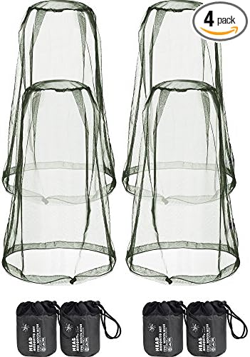 HESTYA 4 Pack Mosquito Head Net Face Mesh Protecting Net for Outdoor Hiking Camping Climbing Mosquito Fly Insects Preventing(Army Green)