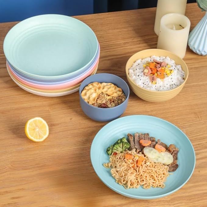 Unbreakable Wheat Straw Dinnerware Set for 4 (32 PCS) – Microwave & Dishwasher Safe – BPA-Free – Lightweight Plates, Bowls & Cups for Camping, Kids & Everyday Use