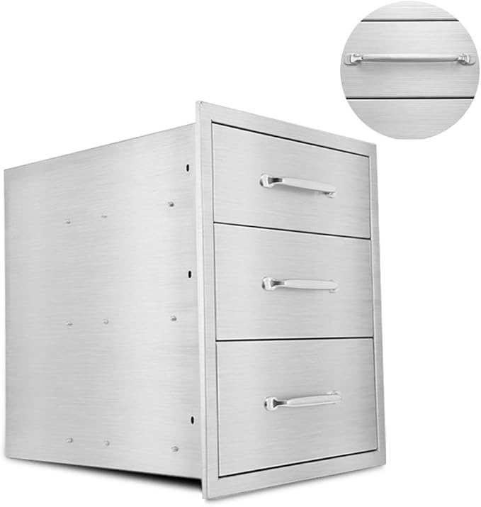 Karpevta Outdoor Kitchen Drawer W15.7XD17.7XH21.6 Inches BBQ Drawer - Stainless Steel Double Drawers for Outdoor Kitchen Grilling Station or Commercial BBQ Island with Handle