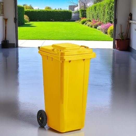 PRO&Family Wheeled Outdoor Trash Can Garbage Can Garage Trash Can for Restaurants/Hospitals/Offices/Back of House/Warehouses/Home (Yellow, 32 Gallon)