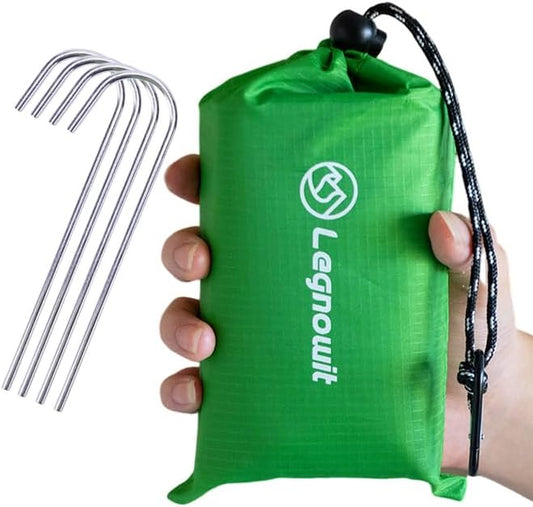 Outdoor Pocket Blanket, 55"x79" Waterproof Foldable Compact Pincic Blanket, Ultralight Tarp for Camping, Festival, Beach, Hiking, Backpacking, Travel and More, Stakes Included