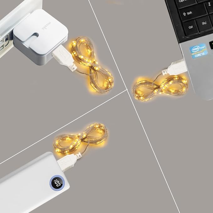 3 Pack USB Fairy Lights USB Powered String Lights Warm Yellow 2 Meters 20 lamp Beads Led Christmas Lights Fairy String Lights led Light String (Warm Yellow)