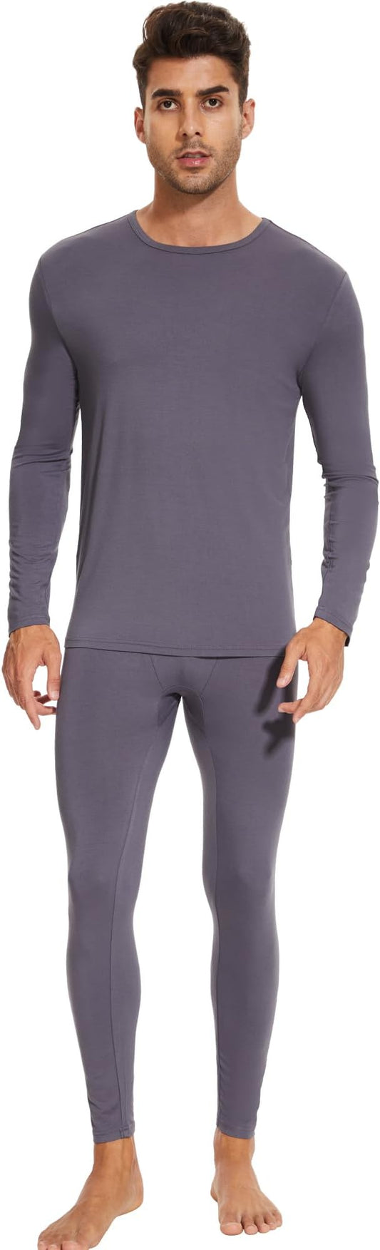 WiWi Thermal Underwear for Men Bamboo Viscose Long Johns Set Soft Warm Base Layer Lightweight Top and Bottom Sets S-XXL