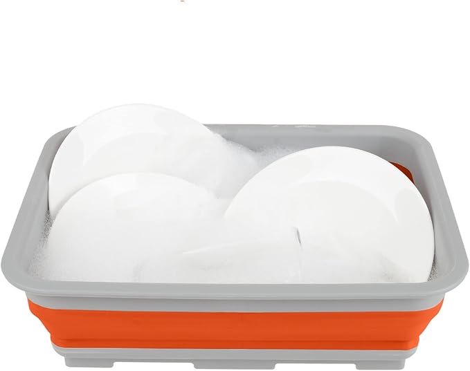 Collapsible Ice Bucket - 10-Liter Portable Outdoor Multi-Use Basin, Dish Tub, and Storage Basket for Camping and Tailgating by Wakeman (Orange)